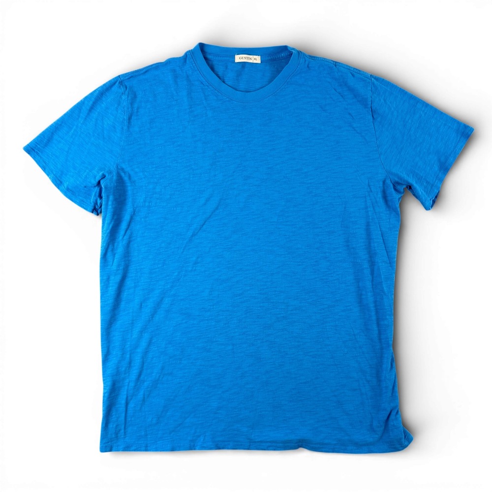 Gustin‎ Shirt Mens XL Blue Short Sleeve Crewneck Casual Made in California USA